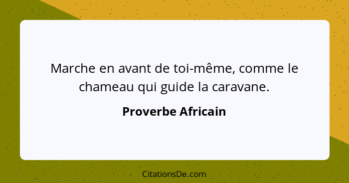 Marche en avant de toi-même, comme le chameau qui guide la caravane.... - Proverbe Africain