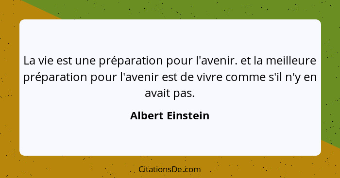 La vie est une préparation pour l'avenir. et la meilleure préparation pour l'avenir est de vivre comme s'il n'y en avait pas.... - Albert Einstein