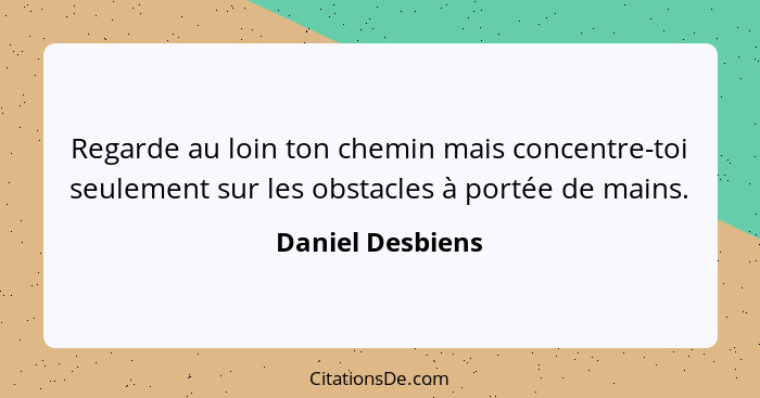 Regarde au loin ton chemin mais concentre-toi seulement sur les obstacles à portée de mains.... - Daniel Desbiens