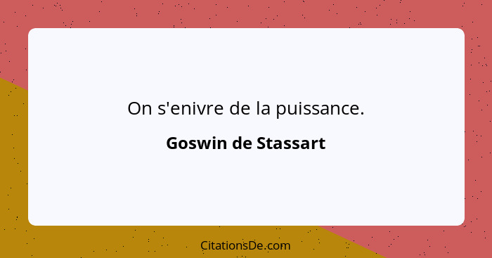 On s'enivre de la puissance.... - Goswin de Stassart