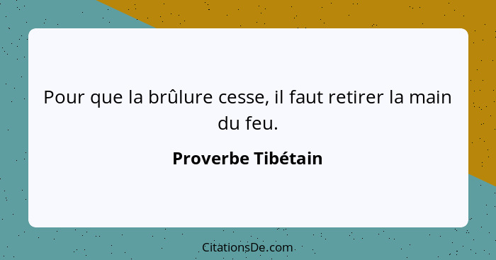 Pour que la brûlure cesse, il faut retirer la main du feu.... - Proverbe Tibétain