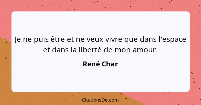 Je ne puis être et ne veux vivre que dans l'espace et dans la liberté de mon amour.... - René Char