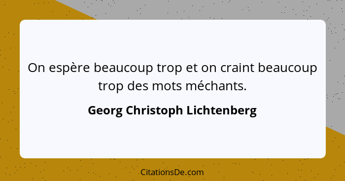 On espère beaucoup trop et on craint beaucoup trop des mots méchants.... - Georg Christoph Lichtenberg