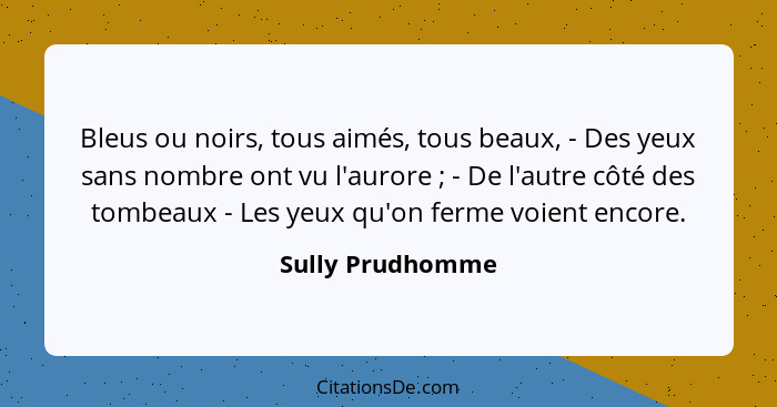 Bleus ou noirs, tous aimés, tous beaux, - Des yeux sans nombre ont vu l'aurore ; - De l'autre côté des tombeaux - Les yeux qu'o... - Sully Prudhomme