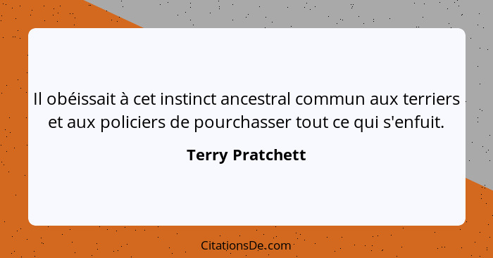 Il obéissait à cet instinct ancestral commun aux terriers et aux policiers de pourchasser tout ce qui s'enfuit.... - Terry Pratchett