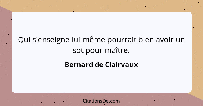 Qui s'enseigne lui-même pourrait bien avoir un sot pour maître.... - Bernard de Clairvaux