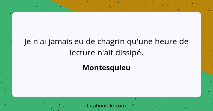 Je n'ai jamais eu de chagrin qu'une heure de lecture n'ait dissipé.... - Montesquieu