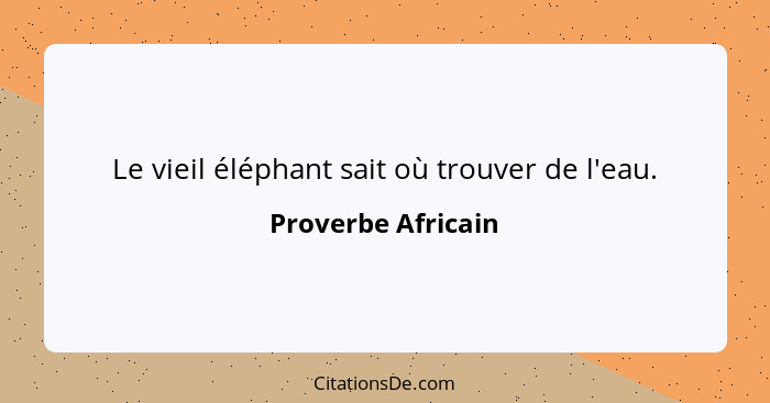 Le vieil éléphant sait où trouver de l'eau.... - Proverbe Africain