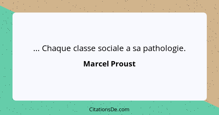 ... Chaque classe sociale a sa pathologie.... - Marcel Proust