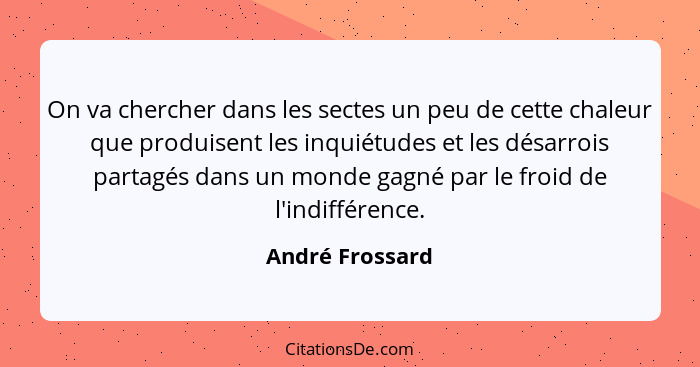 On va chercher dans les sectes un peu de cette chaleur que produisent les inquiétudes et les désarrois partagés dans un monde gagné p... - André Frossard