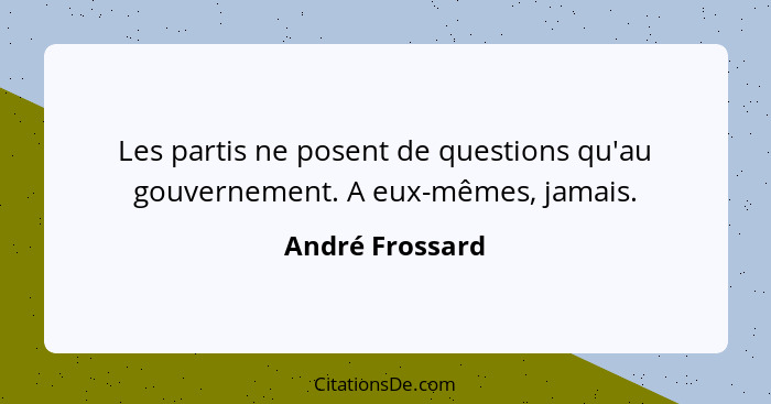 Les partis ne posent de questions qu'au gouvernement. A eux-mêmes, jamais.... - André Frossard