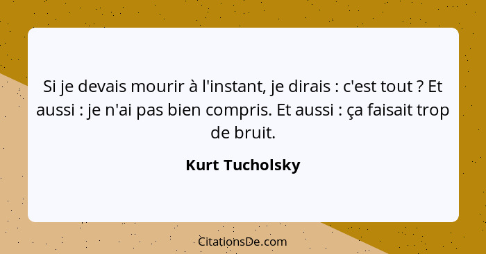 Si je devais mourir à l'instant, je dirais : c'est tout ? Et aussi : je n'ai pas bien compris. Et aussi : ça fais... - Kurt Tucholsky