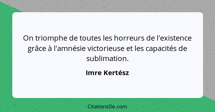 On triomphe de toutes les horreurs de l'existence grâce à l'amnésie victorieuse et les capacités de sublimation.... - Imre Kertész