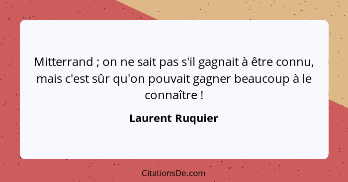 Mitterrand ; on ne sait pas s'il gagnait à être connu, mais c'est sûr qu'on pouvait gagner beaucoup à le connaître !... - Laurent Ruquier