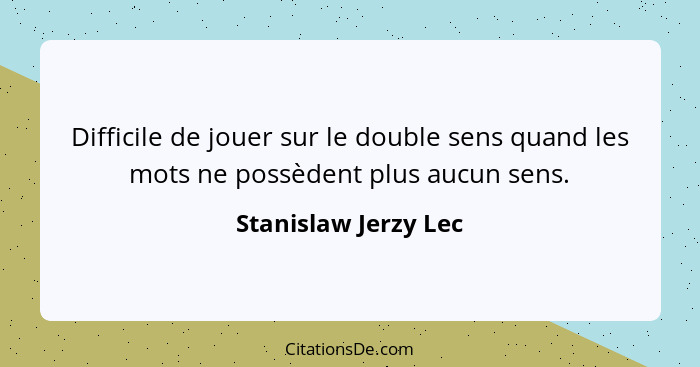 Difficile de jouer sur le double sens quand les mots ne possèdent plus aucun sens.... - Stanislaw Jerzy Lec