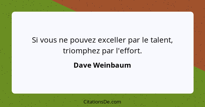 Si vous ne pouvez exceller par le talent, triomphez par l'effort.... - Dave Weinbaum