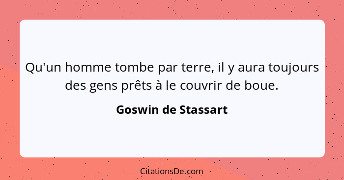 Qu'un homme tombe par terre, il y aura toujours des gens prêts à le couvrir de boue.... - Goswin de Stassart