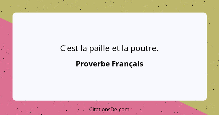 C'est la paille et la poutre.... - Proverbe Français