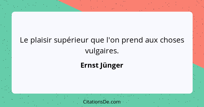 Le plaisir supérieur que l'on prend aux choses vulgaires.... - Ernst Jünger