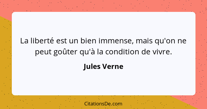 La liberté est un bien immense, mais qu'on ne peut goûter qu'à la condition de vivre.... - Jules Verne
