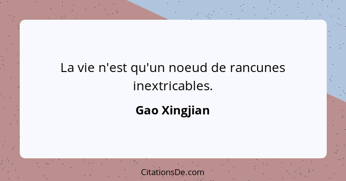 La vie n'est qu'un noeud de rancunes inextricables.... - Gao Xingjian