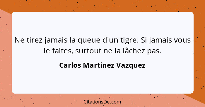 Ne tirez jamais la queue d'un tigre. Si jamais vous le faites, surtout ne la lâchez pas.... - Carlos Martinez Vazquez