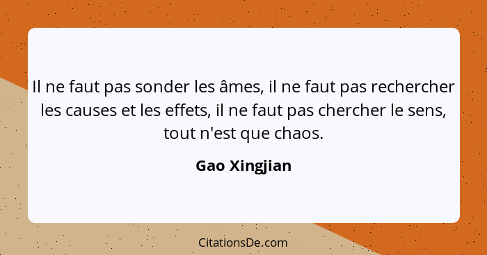 Il ne faut pas sonder les âmes, il ne faut pas rechercher les causes et les effets, il ne faut pas chercher le sens, tout n'est que cha... - Gao Xingjian