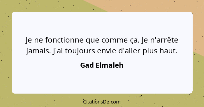 Je ne fonctionne que comme ça. Je n'arrête jamais. J'ai toujours envie d'aller plus haut.... - Gad Elmaleh