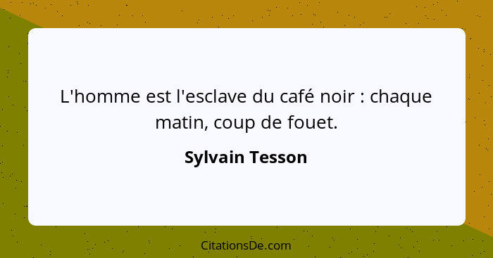 L'homme est l'esclave du café noir : chaque matin, coup de fouet.... - Sylvain Tesson