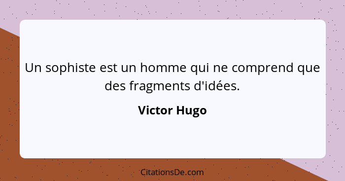 Un sophiste est un homme qui ne comprend que des fragments d'idées.... - Victor Hugo