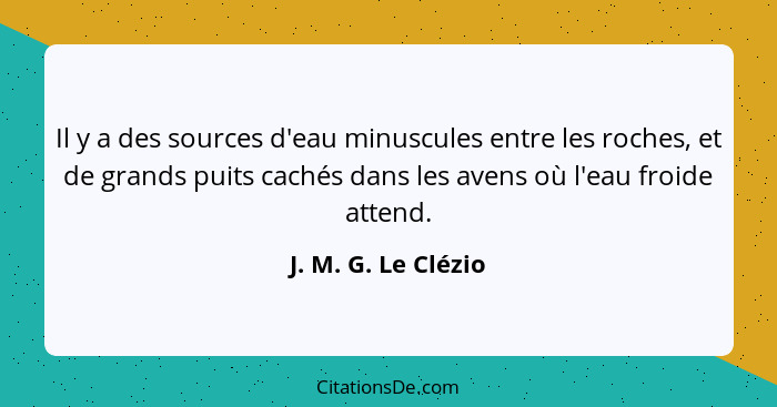 Il y a des sources d'eau minuscules entre les roches, et de grands puits cachés dans les avens où l'eau froide attend.... - J. M. G. Le Clézio