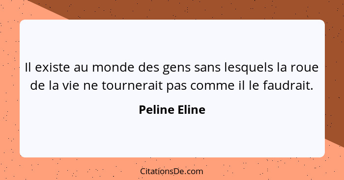 Il existe au monde des gens sans lesquels la roue de la vie ne tournerait pas comme il le faudrait.... - Peline Eline