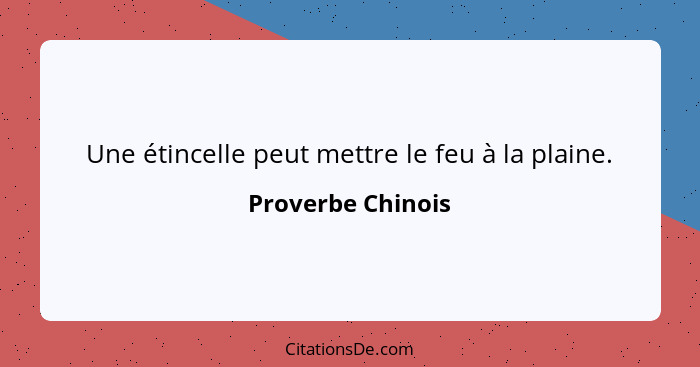 Une étincelle peut mettre le feu à la plaine.... - Proverbe Chinois