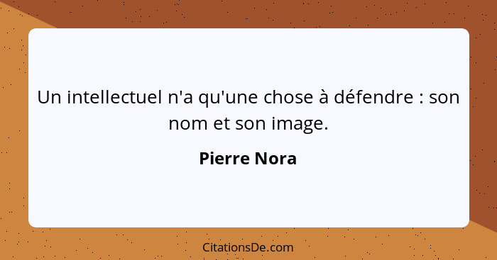 Un intellectuel n'a qu'une chose à défendre : son nom et son image.... - Pierre Nora