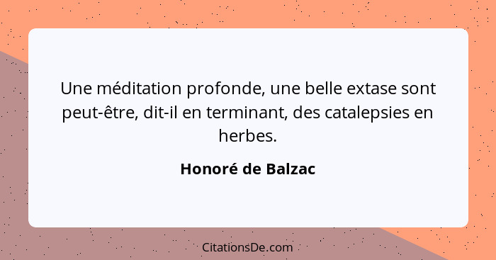 Une méditation profonde, une belle extase sont peut-être, dit-il en terminant, des catalepsies en herbes.... - Honoré de Balzac