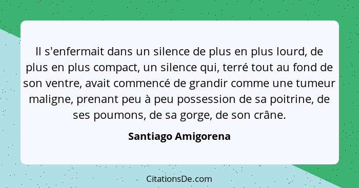 Il s'enfermait dans un silence de plus en plus lourd, de plus en plus compact, un silence qui, terré tout au fond de son ventre,... - Santiago Amigorena