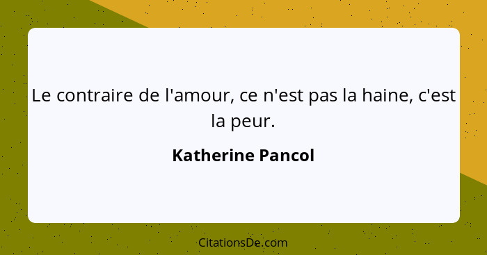 Le contraire de l'amour, ce n'est pas la haine, c'est la peur.... - Katherine Pancol