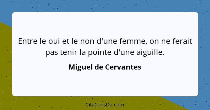 Entre le oui et le non d'une femme, on ne ferait pas tenir la pointe d'une aiguille.... - Miguel de Cervantes
