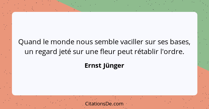 Quand le monde nous semble vaciller sur ses bases, un regard jeté sur une fleur peut rétablir l'ordre.... - Ernst Jünger