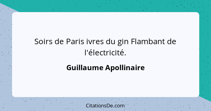Soirs de Paris ivres du gin Flambant de l'électricité.... - Guillaume Apollinaire