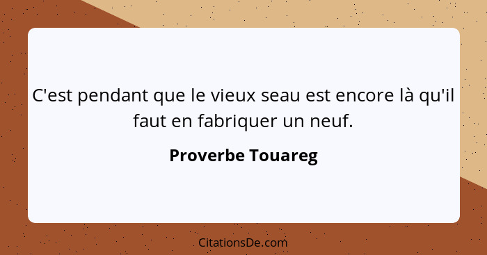 C'est pendant que le vieux seau est encore là qu'il faut en fabriquer un neuf.... - Proverbe Touareg