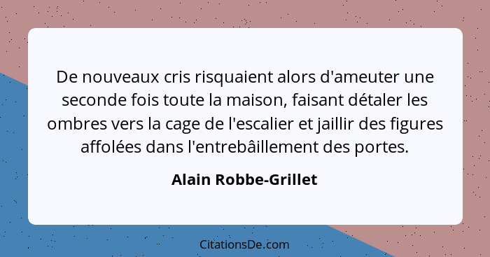 De nouveaux cris risquaient alors d'ameuter une seconde fois toute la maison, faisant détaler les ombres vers la cage de l'escal... - Alain Robbe-Grillet