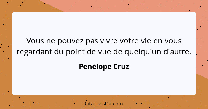 Vous ne pouvez pas vivre votre vie en vous regardant du point de vue de quelqu'un d'autre.... - Penélope Cruz