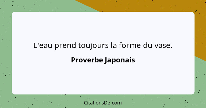 L'eau prend toujours la forme du vase.... - Proverbe Japonais