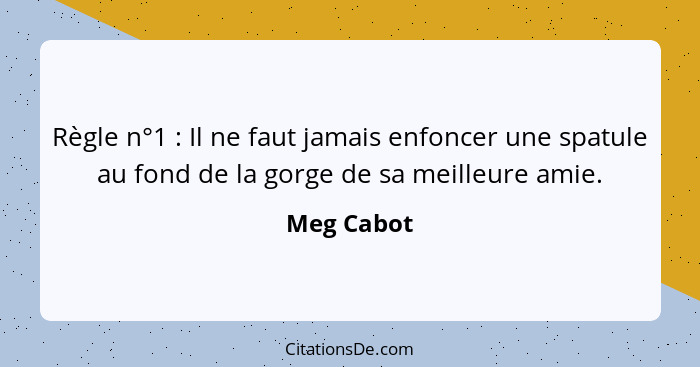 Règle n°1 : Il ne faut jamais enfoncer une spatule au fond de la gorge de sa meilleure amie.... - Meg Cabot