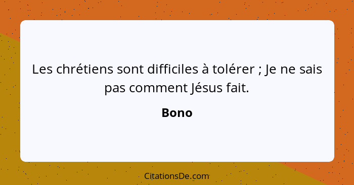 Les chrétiens sont difficiles à tolérer ; Je ne sais pas comment Jésus fait.... - Bono