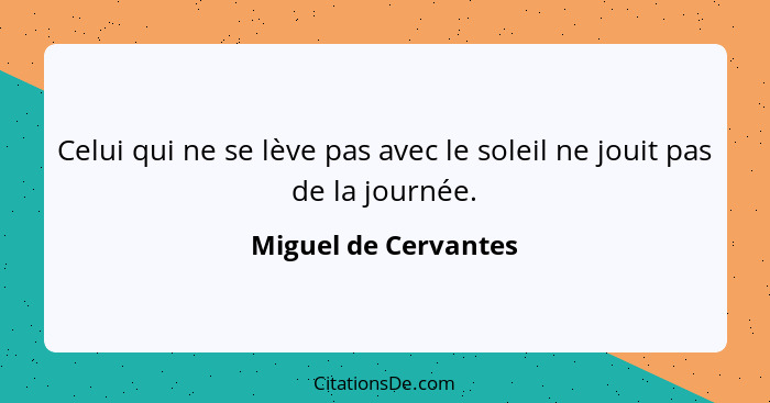 Celui qui ne se lève pas avec le soleil ne jouit pas de la journée.... - Miguel de Cervantes