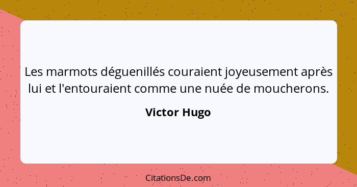 Les marmots déguenillés couraient joyeusement après lui et l'entouraient comme une nuée de moucherons.... - Victor Hugo