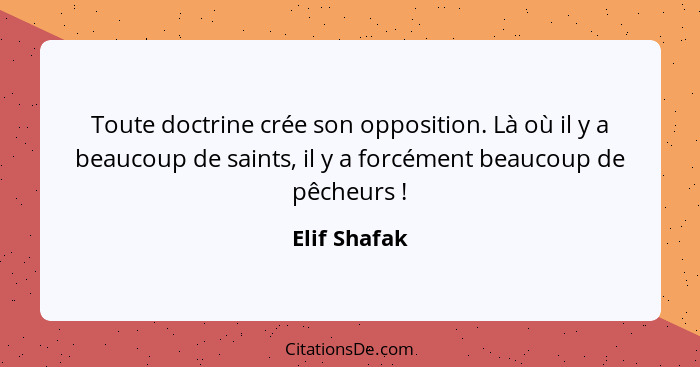 Toute doctrine crée son opposition. Là où il y a beaucoup de saints, il y a forcément beaucoup de pêcheurs !... - Elif Shafak