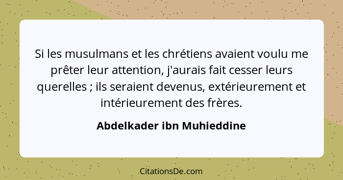 Si les musulmans et les chrétiens avaient voulu me prêter leur attention, j'aurais fait cesser leurs querelles ; ils... - Abdelkader ibn Muhieddine